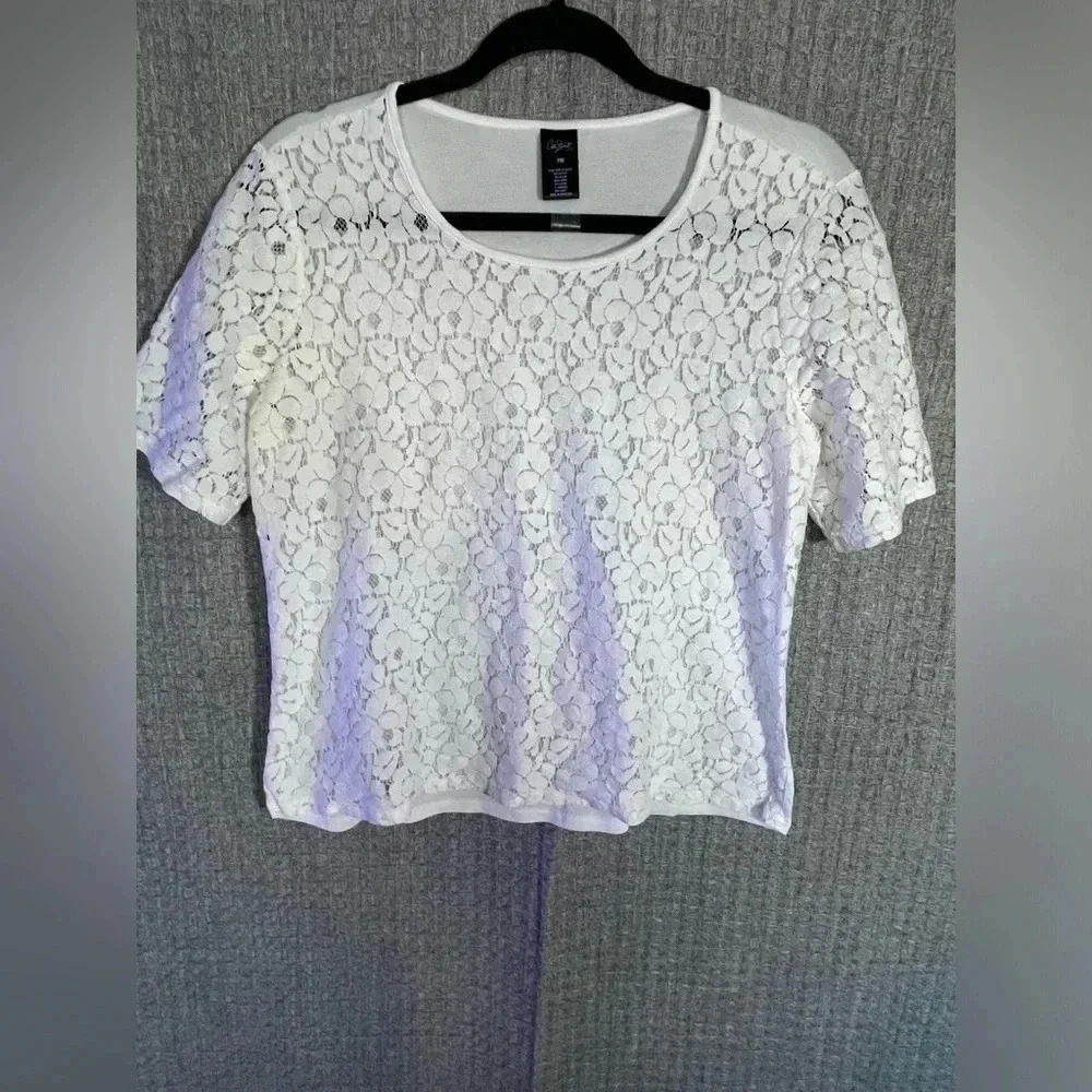 City Streets Women’s size PM Short sleeve lace White blouse